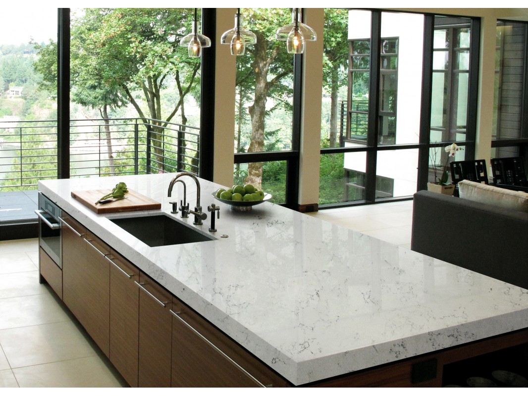 carrera white quartz kitchen